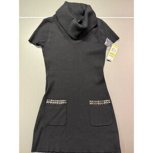 INC International Concepts Black Ribbed Cowl Neck Studded Sweater Dress Womens M